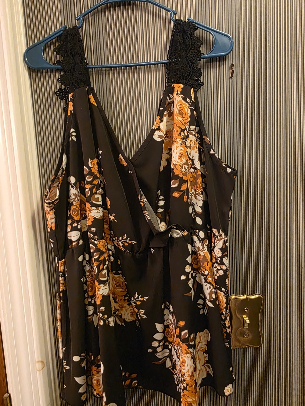 SHEIN Black Floral V-Neck Tank with Lace Straps